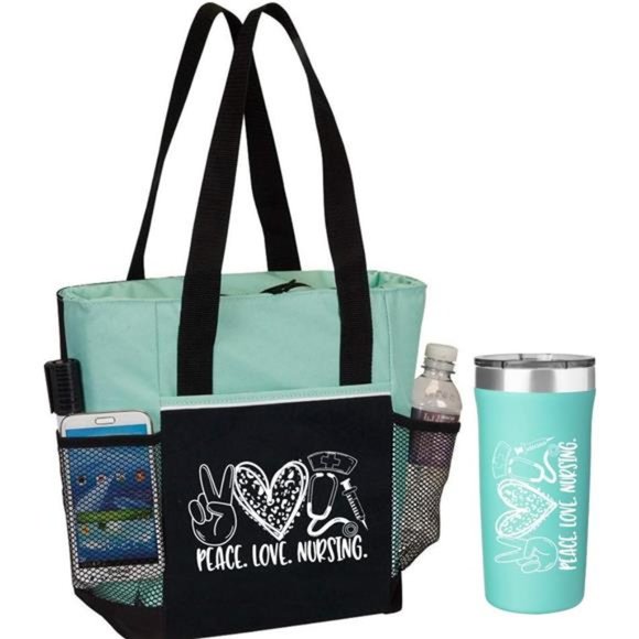 Peace,Love,Nursing.2-Piece.Includes Insulated Tote Bag & Stainless-Steel Tumbler